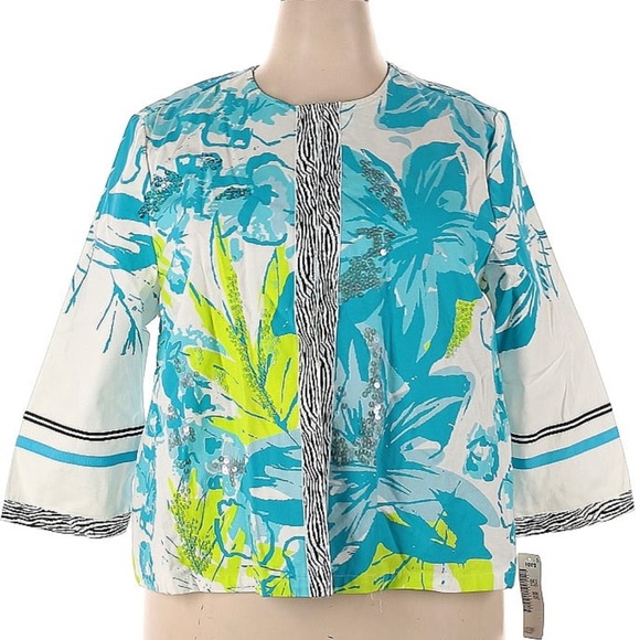 berek Jackets & Blazers - NEW!! Tropical sequin & beaded 3/4 length sleeve jacket